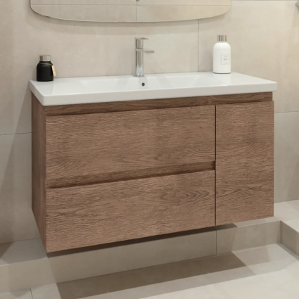 Тумба с раковиной Caprigo Forte 100 R, подвесная, светлый орех, матовая, с доводчиками