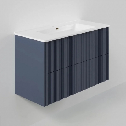 Тумба с раковиной La Fenice Terra Twin 100, подвесная, blu grigio, раковина Slim Line 100 см, матовая, с доводчиками