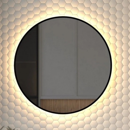 Зеркало круглое Defesto Aura DF 2994 70x70, с теплой подсветкой, без выключателя, черное