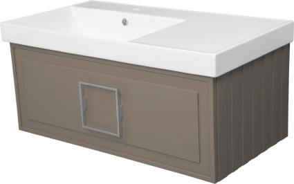 Тумба с раковиной La Fenice Cubo 90 L, подвесная, cappuccino, ручка хром, раковина Cubo 90 L, матовая, с ящиками