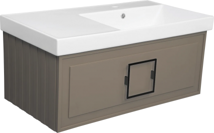 Тумба с раковиной La Fenice Cubo 90 R, подвесная, cappuccino, ручка черная, раковина Cubo 90 R, матовая, с ящиками