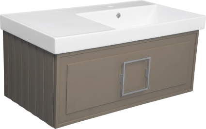 Тумба с раковиной La Fenice Cubo 90 R, подвесная, cappuccino, ручка хром, раковина Cubo 90 R, матовая, с ящиками