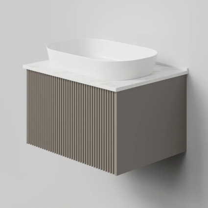 Тумба под раковину со столешницей La Fenice Terra 60 подвесная, cappuccino, бежевая матовая, столешница белый мрамор, с доводчиками