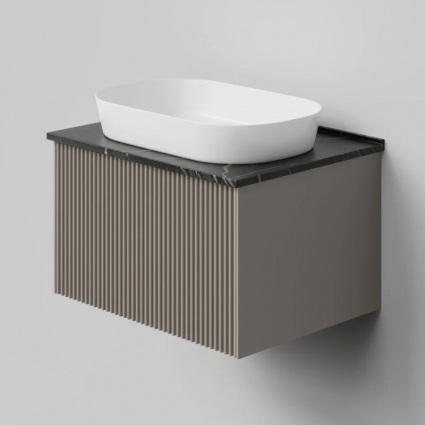 Тумба под раковину со столешницей La Fenice Terra 60 подвесная, cappuccino, бежевая матовая, столешница черный мрамор, с доводчиками