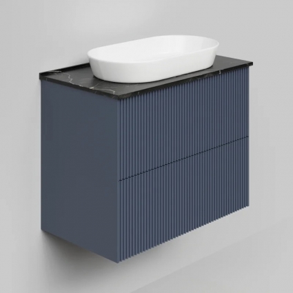 Тумба под раковину со столешницей La Fenice Terra Twin 80 подвесная, blu grigio, столешница черный мрамор, матовая, с доводчиками