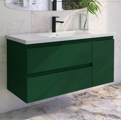 Тумба с раковиной Caprigo Forte 120 R, подвесная, бутылочное стекло, матовая, с доводчиками