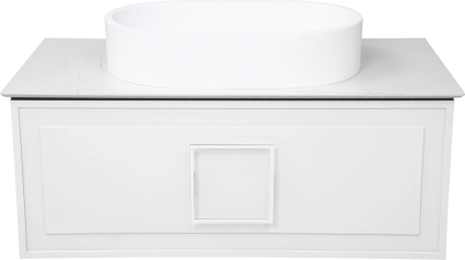 Тумба с раковиной La Fenice Cubo 90, подвесная, bianco, ручка белая, столешница белый мрамор, раковина матовая белая, с ящиками, с доводчиками