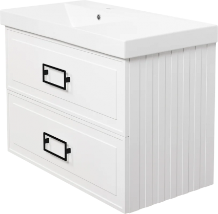 Тумба с раковиной La Fenice Cubo Twin 90 L, bianco, ручки черные, раковина Cubo 90 L, подвесная, матовая