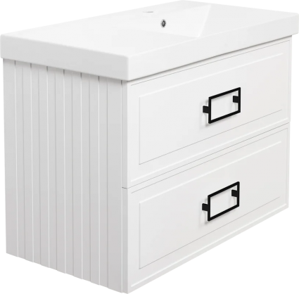 Тумба с раковиной La Fenice Cubo Twin 90 R, bianco, ручки черные, раковина Cubo 90 R, подвесная, матовая