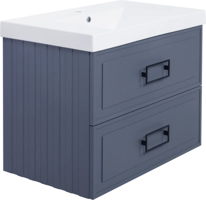 Тумба с раковиной La Fenice Cubo Twin 80, подвесная, blu grigio, ручки черные, раковина Cubo 80, матовая, с ящиками