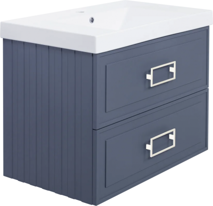 Тумба с раковиной La Fenice Cubo Twin 80, подвесная, blu grigio, ручки белые, раковина Cubo 80, матовая, с ящиками