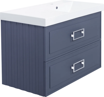Тумба с раковиной La Fenice Cubo Twin 90 R, подвесная, blu grigio, ручки белые, раковина Cubo 90 R, матовая, с ящиками