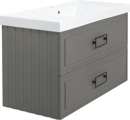 Тумба с раковиной La Fenice Cubo Twin 100, подвесная, cappuccino, ручки черные, раковина Cubo 100, матовая, с доводчиками