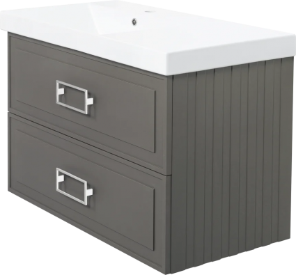 Тумба с раковиной La Fenice Cubo Twin 90 L, подвесная, cappuccino, ручки белые, раковина Cubo 90 L, матовая, с ящиками