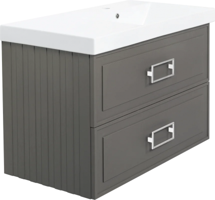 Тумба с раковиной La Fenice Cubo Twin 90 R, подвесная, cappuccino, ручки белые, раковина Cubo 90 R, матовая, с ящиками