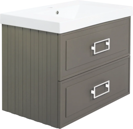 Тумба с раковиной La Fenice Cubo Twin 80, подвесная, cappuccino, ручки белые, раковина Cubo 80, матовая, с ящиками