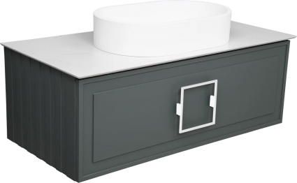 Тумба с раковиной La Fenice Cubo 100, подвесная, grigio, ручка белая, столешница белый мрамор, раковина белая матовая, с ящиками, с доводчиками