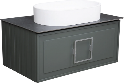Тумба с раковиной La Fenice Cubo 80, подвесная, grigio, ручка хром, столешница черный мрамор, раковина белая матовая, с ящиками, с доводчиками
