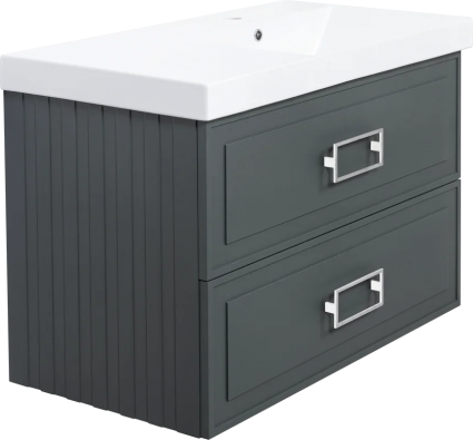 Тумба с раковиной La Fenice Cubo Twin 90 R, подвесная, grigio, ручки белые, раковина Cubo 90 R, матовая, с ящиками