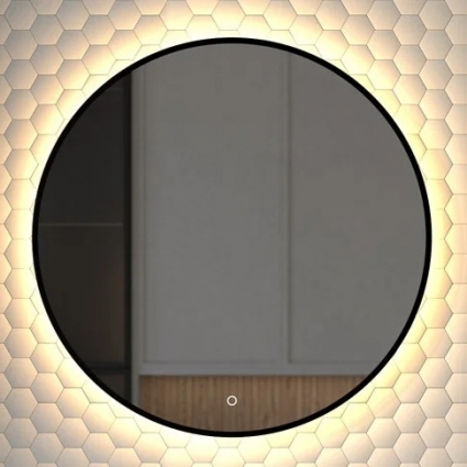 Зеркало круглое Defesto Aura DF 2994S 70x70, с теплой подсветкой, сенсорный выключатель, черное