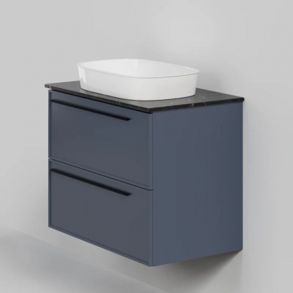 Тумба с раковиной La Fenice Elba Twin 80, подвесная, blu grigio, столешница черный мрамор, раковина белая матовая, с ящиками, с доводчиками