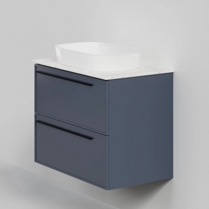Тумба с раковиной La Fenice Elba Twin 80, подвесная, blu grigio, столешница белый мрамор, раковина белая матовая, с ящиками, с доводчиками