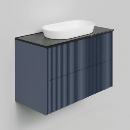 Тумба под раковину со столешницей La Fenice Terra Twin 100 подвесная, blu grigio, столешница черный мрамор, матовая, с доводчиками
