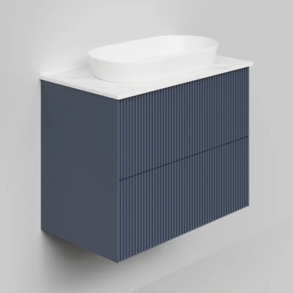 Тумба под раковину со столешницей La Fenice Terra Twin 80 подвесная, blu grigio, столешница белый мрамор, матовая, с доводчиками