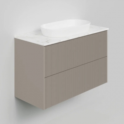 Тумба под раковину со столешницей La Fenice Terra Twin 100 подвесная, cappuccino, столешница белый мрамор, матовая, с доводчиками