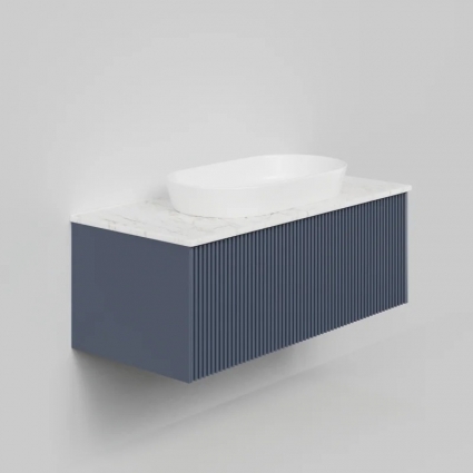 Тумба с раковиной La Fenice Terra 100, подвесная, blu grigio, столешница белый мрамор, раковина белая матовая, с ящиками, с доводчиками