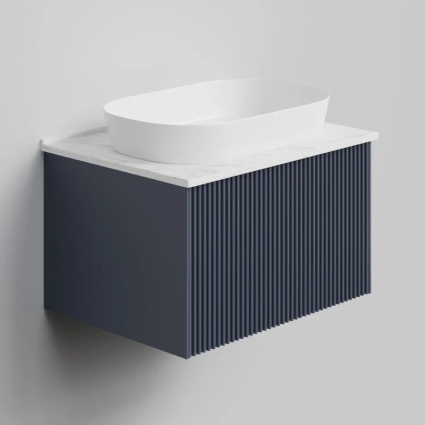 Тумба с раковиной La Fenice Terra 60, подвесная, blu grigio, столешница белый мрамор, раковина белая матовая, с доводчиками