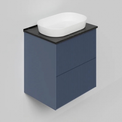 Тумба с раковиной La Fenice Terra Twin 60, подвесная, blu grigio, столешница черный мрамор, раковина белая матовая, с доводчиками