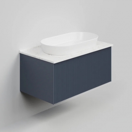 Тумба с раковиной La Fenice Terra 80, подвесная, blu grigio, столешница белый мрамор, раковина белая матовая, с ящиками, с доводчиками