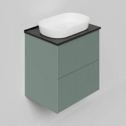 Тумба с раковиной La Fenice Terra Twin 60, подвесная, grigio, столешница черный мрамор, раковина белая матовая, с доводчиками