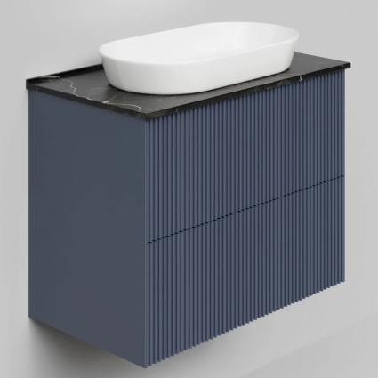 Тумба под раковину со столешницей La Fenice Terra Twin Blu Grigio 80 подвесная, синяя матовая, столешница черный мрамор, с доводчиками