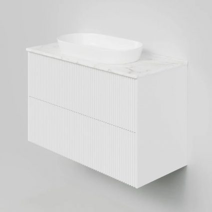 Тумба под раковину со столешницей La Fenice Terra Twin 100 подвесная, bianco, белая матовая, столешница белый мрамор, с доводчиками