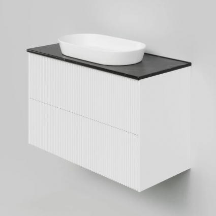 Тумба под раковину со столешницей La Fenice Terra Twin 100 подвесная, bianco, белая матовая, столешница черный мрамор, с доводчиками