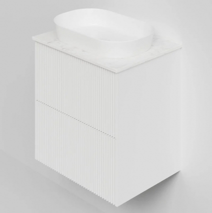 Тумба под раковину со столешницей La Fenice Terra Twin 60 подвесная, bianco, белая матовая, столешница белый мрамор, с доводчиками