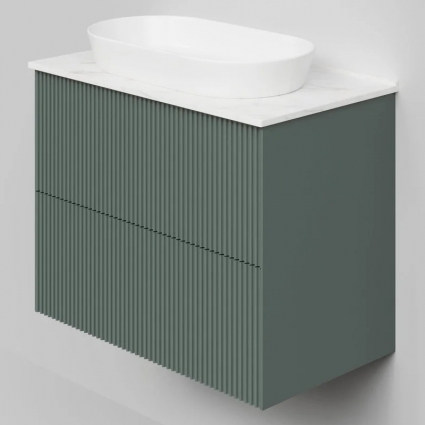 Тумба под раковину со столешницей La Fenice Terra Twin 80 подвесная, grigio, серо-зеленая матовая, столешница белый мрамор, с доводчиками