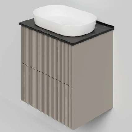 Тумба под раковину со столешницей La Fenice Terra Twin 60 подвесная, cappuccino, бежевая матовая, столешница черный мрамор, с доводчиками