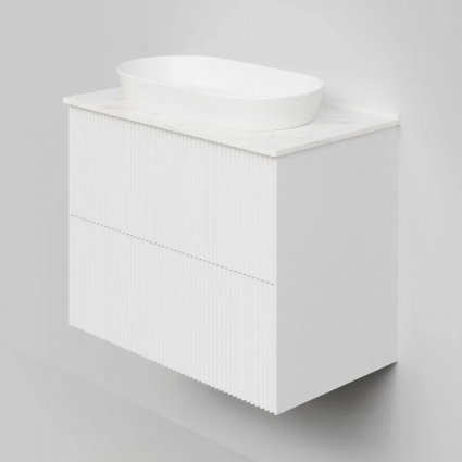 Тумба под раковину со столешницей La Fenice Terra Twin 80 подвесная, bianco, белая матовая, столешница белый мрамор, с доводчиками