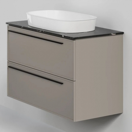 Тумба под раковину со столешницей La Fenice Elba Twin 100 подвесная, cappuccino, бежевая матовая, столешница черный мрамор, с ящиками, с доводчиками