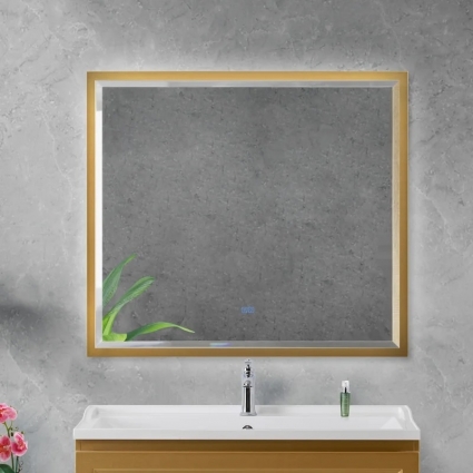 Зеркало Cezares Interni 100x90, с подсветкой, с антизапотевателем, брашированное золото