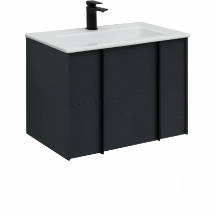 Тумба с раковиной Allen Brau Reality 70, подвесная, антрацит матовый, раковина Fantasy Flat 72x47, без перелива, белая, с ящиками, с доводчиками