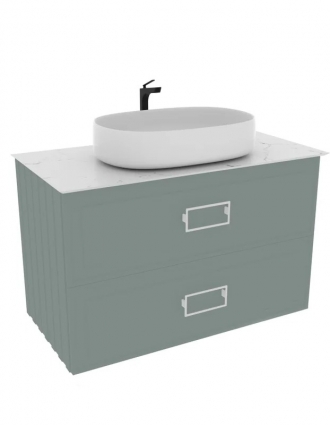 Тумба с раковиной La Fenice Cubo Twin 90, подвесная, grigio, ручки белые, столешница белый мрамор, раковина белая матовая, с ящиками, с доводчиками