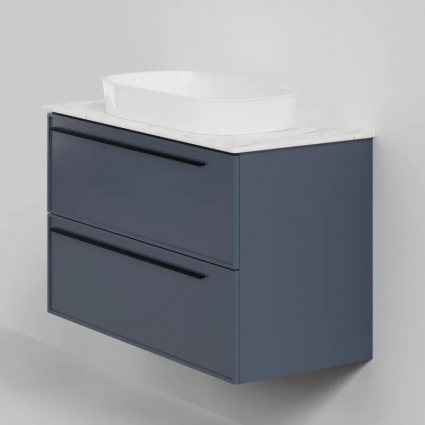 Тумба с раковиной La Fenice Elba Twin 100, подвесная, blu grigio, столешница белый мрамор, раковина белая матовая, с доводчиками