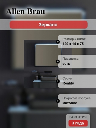 Зеркало Allen Brau Reality 120 с подсветкой, черный браш