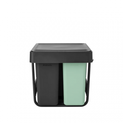 Мусорное ведро Brabantia Sort&Go 232541, 3 шт, 10+10+20 л, мятно-голубое, темно-серое, встраиваемое