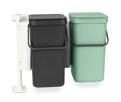 Мусорное ведро Brabantia Sort&Go 214448, 2 шт, 12 л, мятно-голубое, темно-серое, подвесное