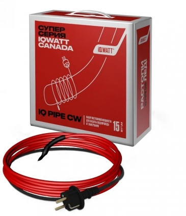Греющий кабель IQ Watt IQ PIPE CW, 18 м, 15 Вт, со встроенным термостатом, двужильный